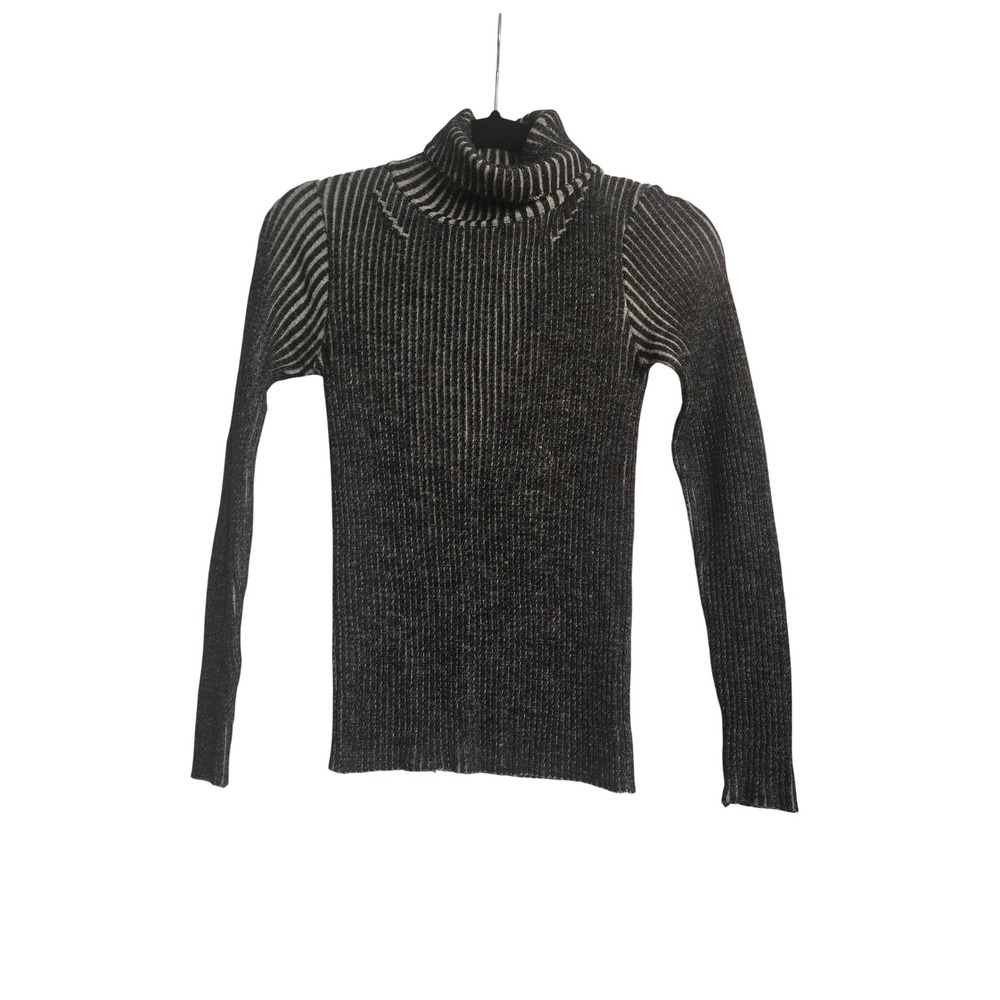Tiki‎ Tirawa Paris Merino Wool Turtleneck Sweater Grey Striped XS Made in France